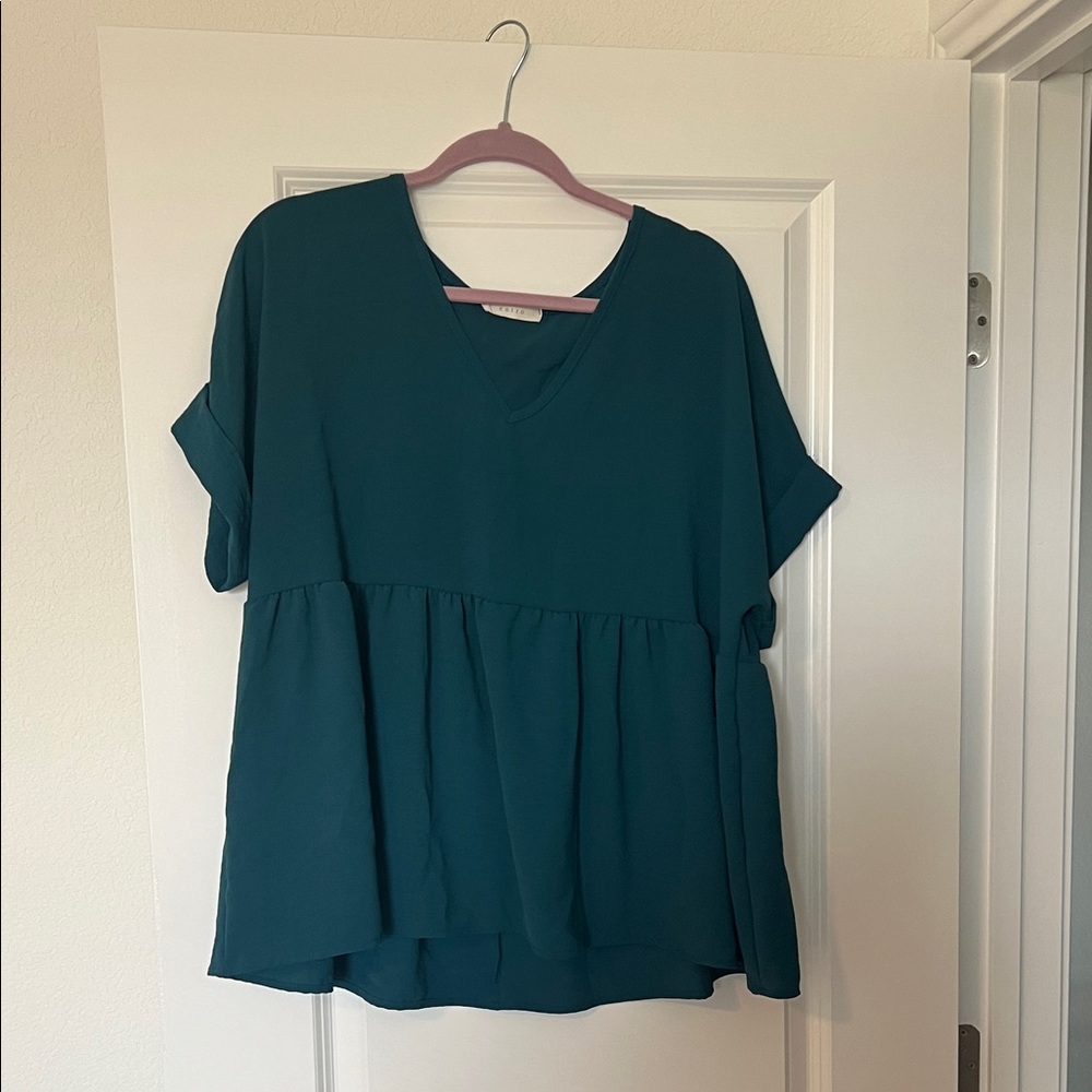 Teal V-Neck Women's Top